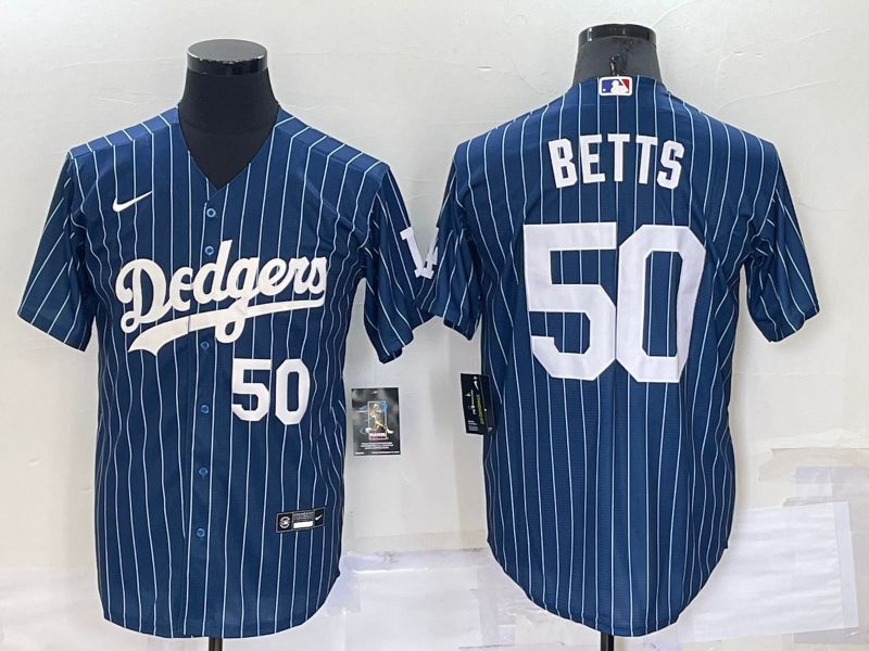 Men Los Angeles Dodgers #50 Betts Blue Stripe Throwback Nike 2022 MLB Jersey1